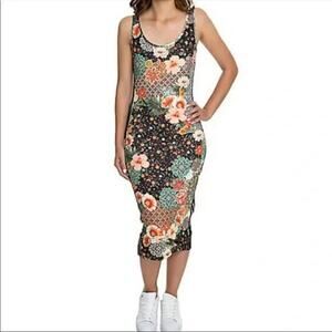 ADIDAS X Farm Rio Collab Jardim Floral Tank Sleeveless Midi Dress Scoop Neck M